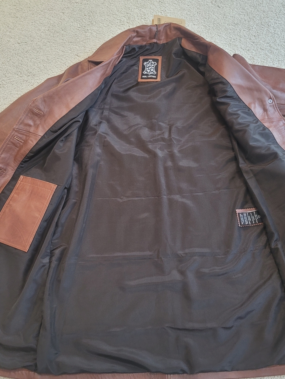 *NWT* Genuine Lambskin Leather Trench Coat Women Car Coat Soft Leather Size S - Picture 14 of 14
